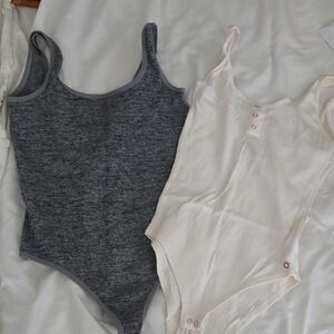 Gray and Cream Ribbed Bodysuits